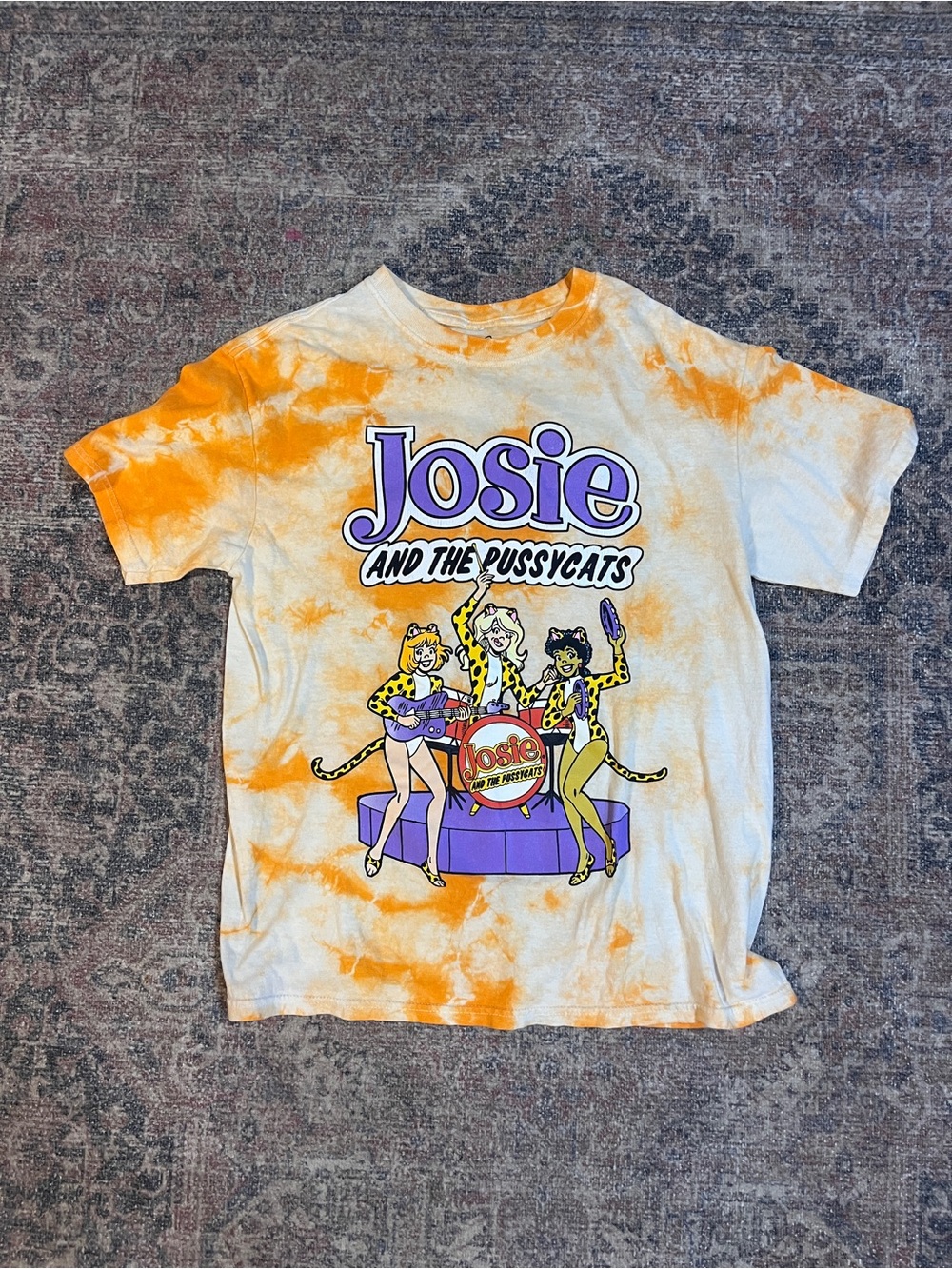 Josie and the Pussycats Tie-Dye Graphic Tee - Orange & White Size Small